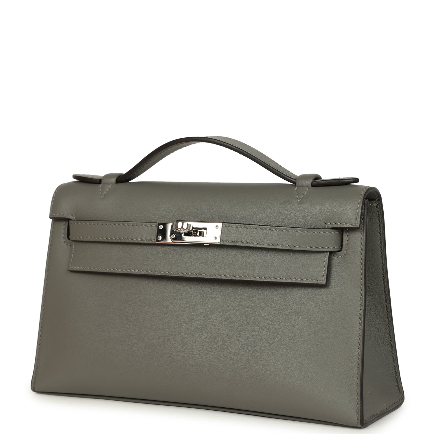 Hermes Kelly Pochette Gris Meyer Swift Paladium Hardware