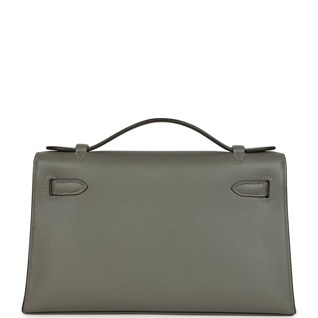 Hermes Kelly Pochette Gris Meyer Swift Paladium Hardware