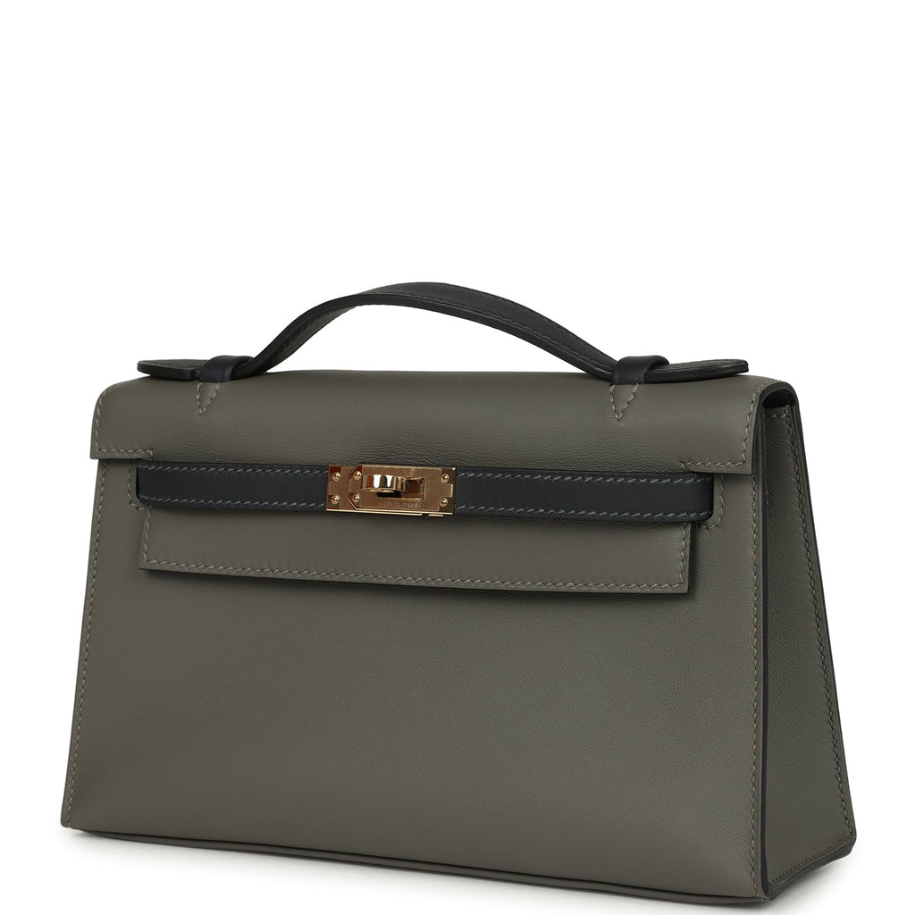 Hermes Special Order (HSS) Kelly Pochette Gris Meyer and Caban Swift Permabrass Hardware
