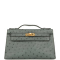 Hermes Kelly Pochette Vert Amande Ostrich Gold Hardware