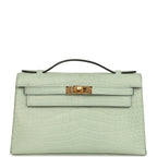 Hermes Kelly Pochette Vert D' Eau Matte Alligator Gold Hardware