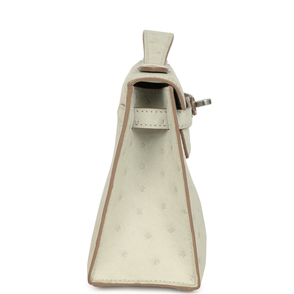 Hermes Kelly Pochette Gris Perle Ostrich Palladium Hardware