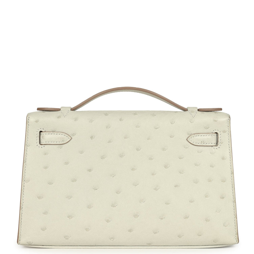 Hermes Kelly Pochette Gris Perle Ostrich Palladium Hardware