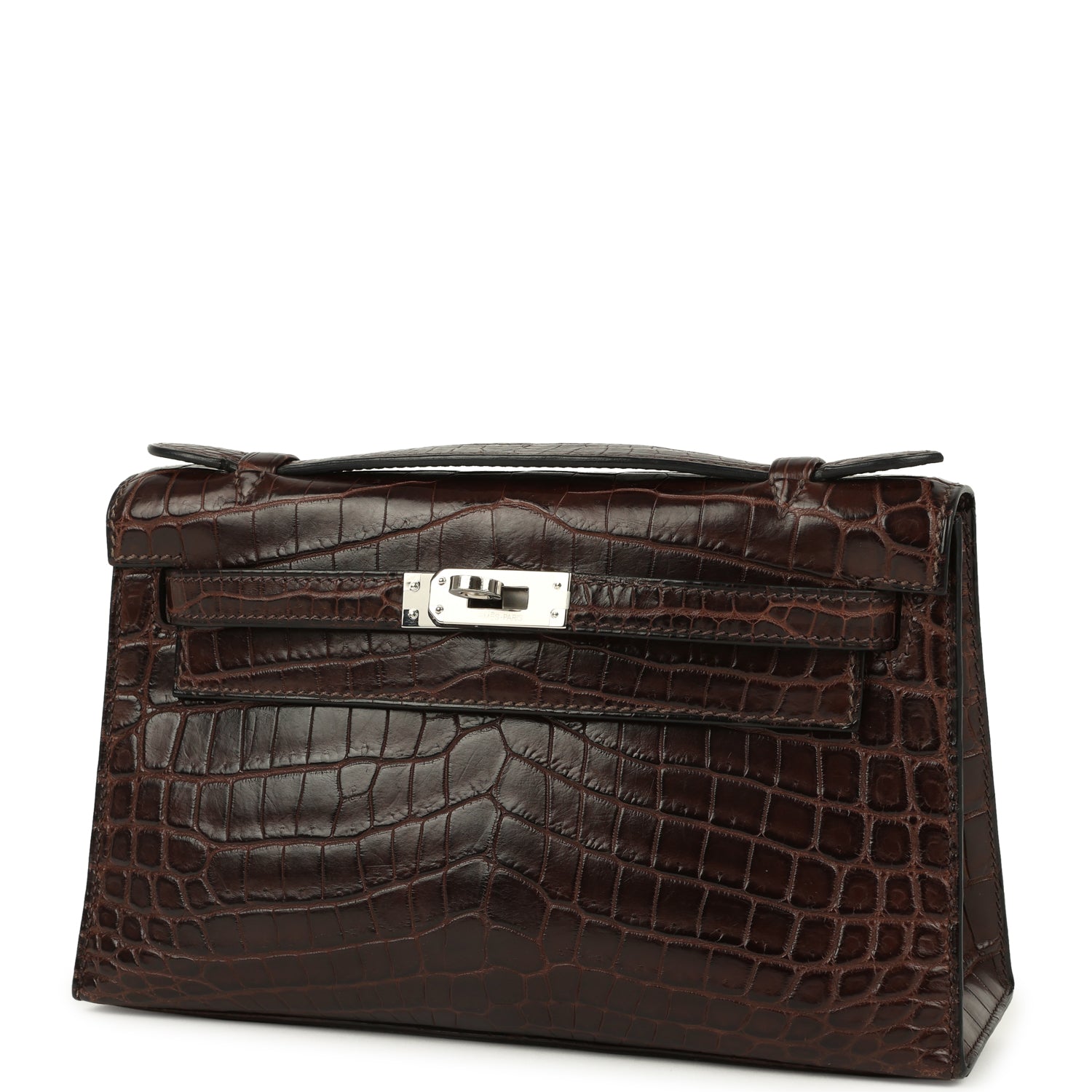 Vintage Hermes Kelly Pochette Havane Matte Niloticus Crocodile Palladium Hardware