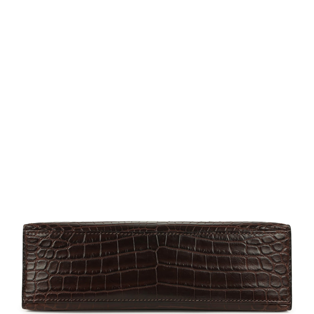 Vintage Hermes Kelly Pochette Havane Matte Niloticus Crocodile Palladium Hardware