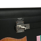 Hermes Kelly Elan Broderie Black Bet-Tab Swift, Niloticus Crocodile and Alligator Palladium Hardware
