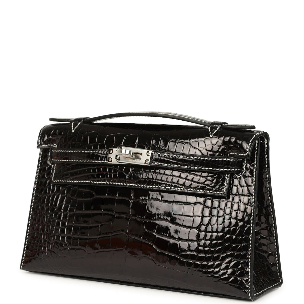 Hermes Special Order (HSS) Kelly Pochette Black Verso Shiny Alligator Palladium Hardware