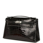 Hermes Special Order (HSS) Kelly Pochette Black Verso Shiny Alligator Palladium Hardware