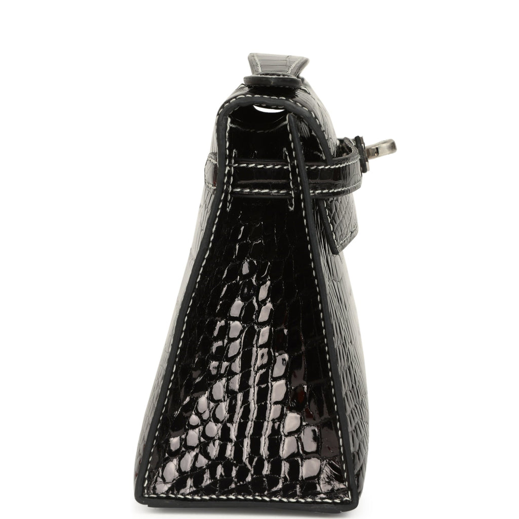 Hermes Special Order (HSS) Kelly Pochette Black Verso Shiny Alligator Palladium Hardware