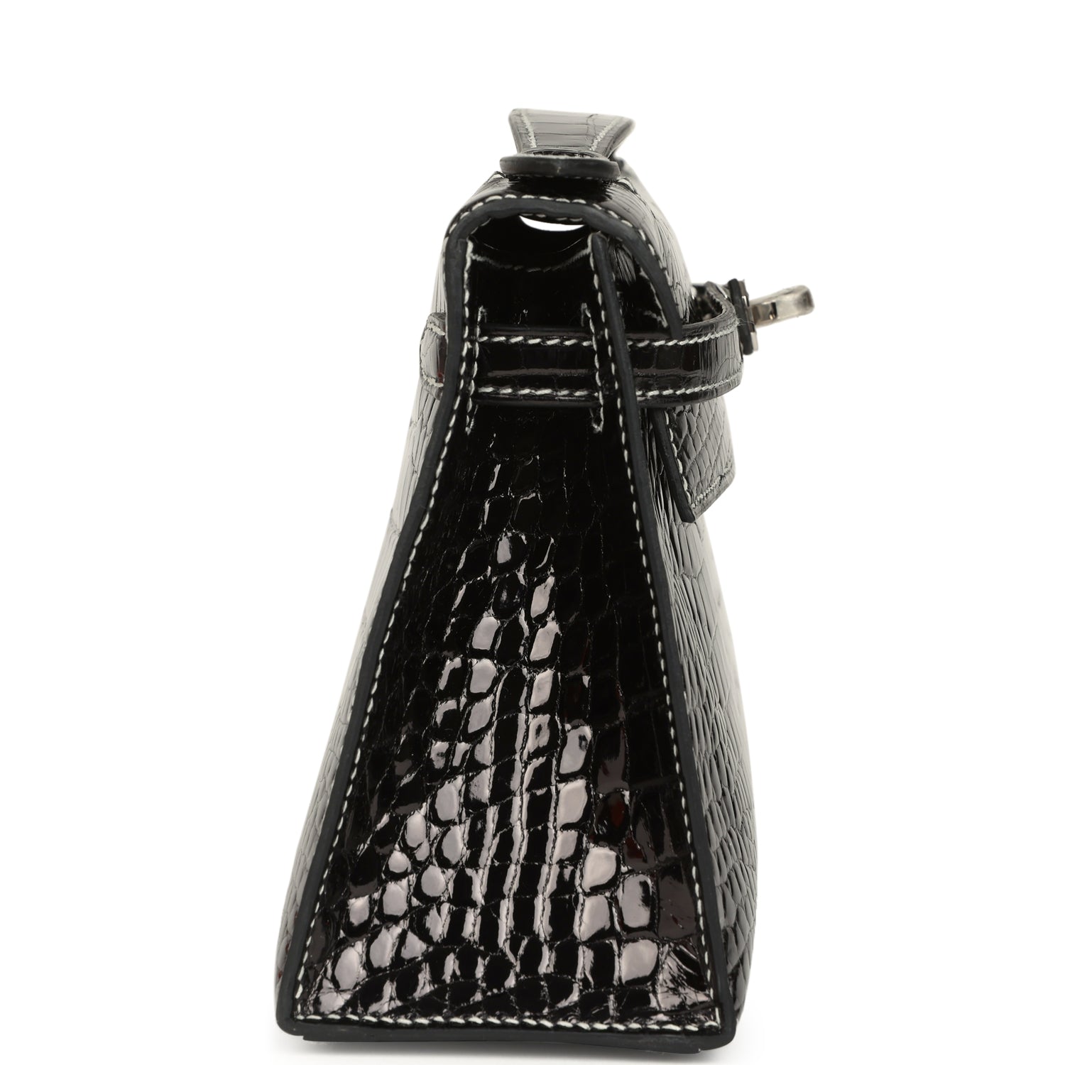 Hermes Special Order (HSS) Kelly Pochette Black Verso Shiny Alligator Palladium Hardware