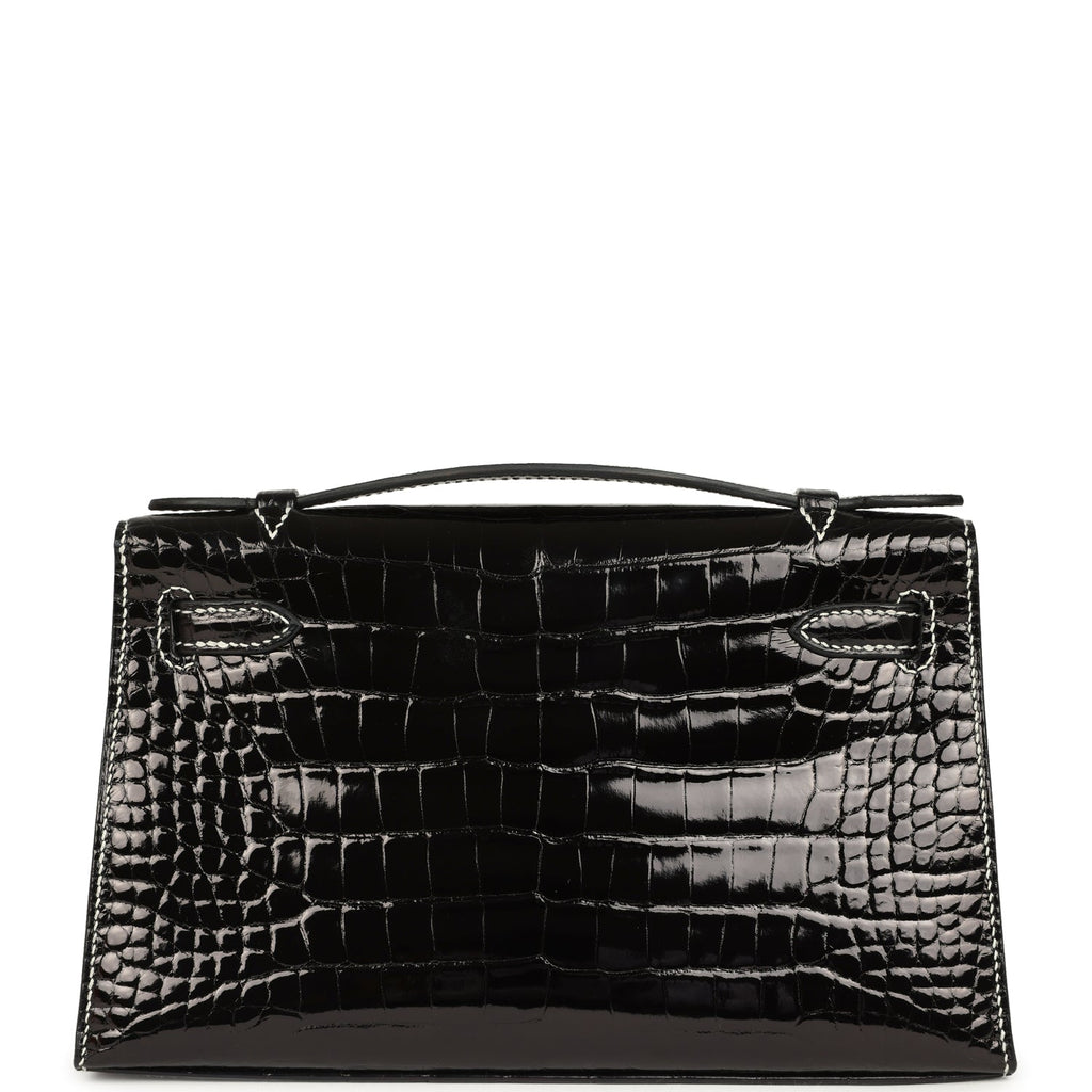 Hermes Special Order (HSS) Kelly Pochette Black Verso Shiny Alligator Palladium Hardware