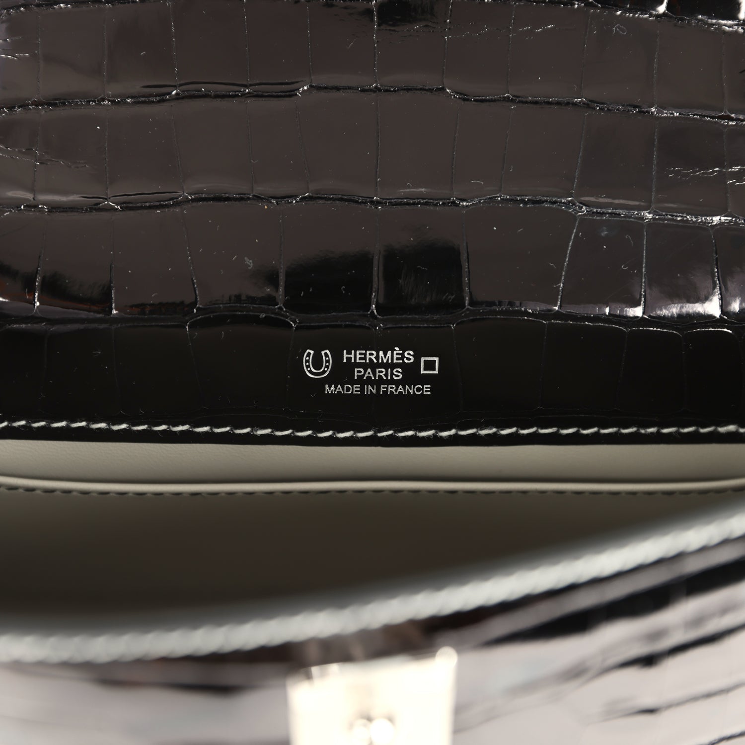 Hermes Special Order (HSS) Kelly Pochette Black Verso Shiny Alligator Palladium Hardware