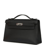 Hermes Kelly Pochette Black Swift Palladium Hardware