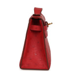 Hermes Kelly Pochette Rouge Vif Ostrich Gold Hardware