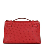 Hermes Kelly Pochette Rouge Vif Ostrich Gold Hardware
