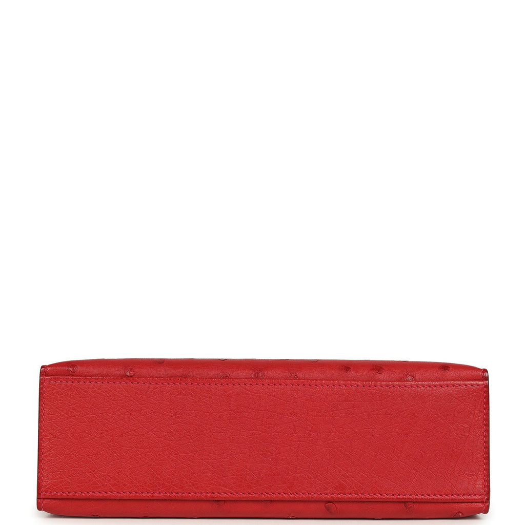 Hermes Kelly Pochette Rouge Vif Ostrich Gold Hardware