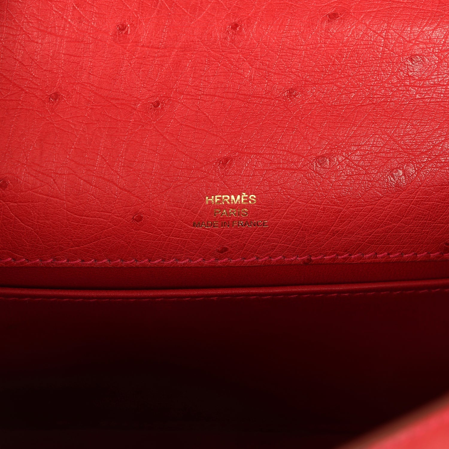 Hermes Kelly Pochette Rouge Vif Ostrich Gold Hardware