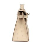Hermes Kelly Pochette Craie Ostrich Palladium Hardware