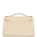Hermes Kelly Pochette Craie Ostrich Palladium Hardware