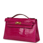 Hermes Kelly Pochette Rose Scheherazade Shiny Alligator Gold Hardware
