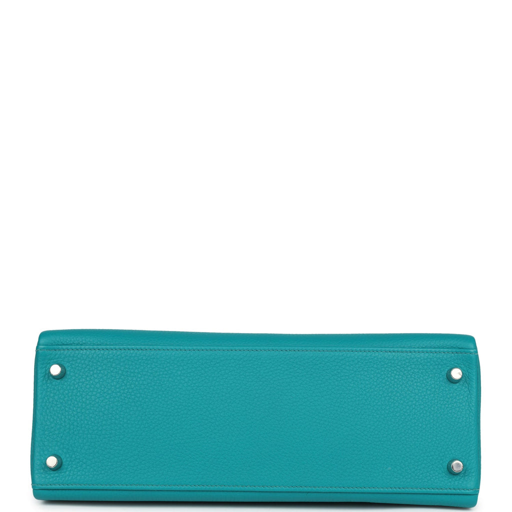 Hermes Kelly Retourne 32 Bleu Paon Clemence Palladium Hardware