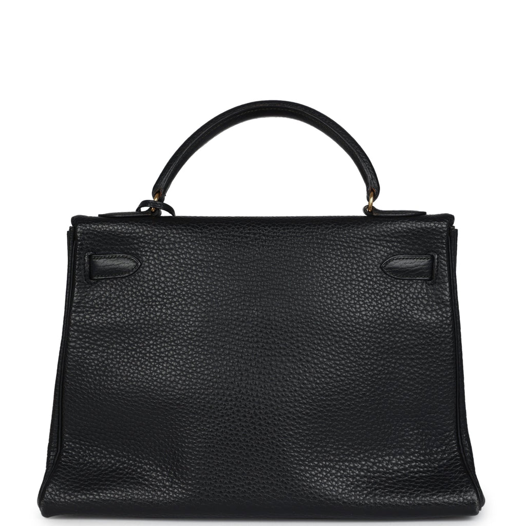 Vintage Hermes Kelly Retourne 32 Black Ardennes Gold Hardware