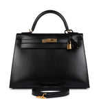 Hermes Kelly Sellier 32 Black Box Gold Hardware