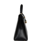 Vintage Hermes Kelly Sellier 35 Black Box Gold Hardware