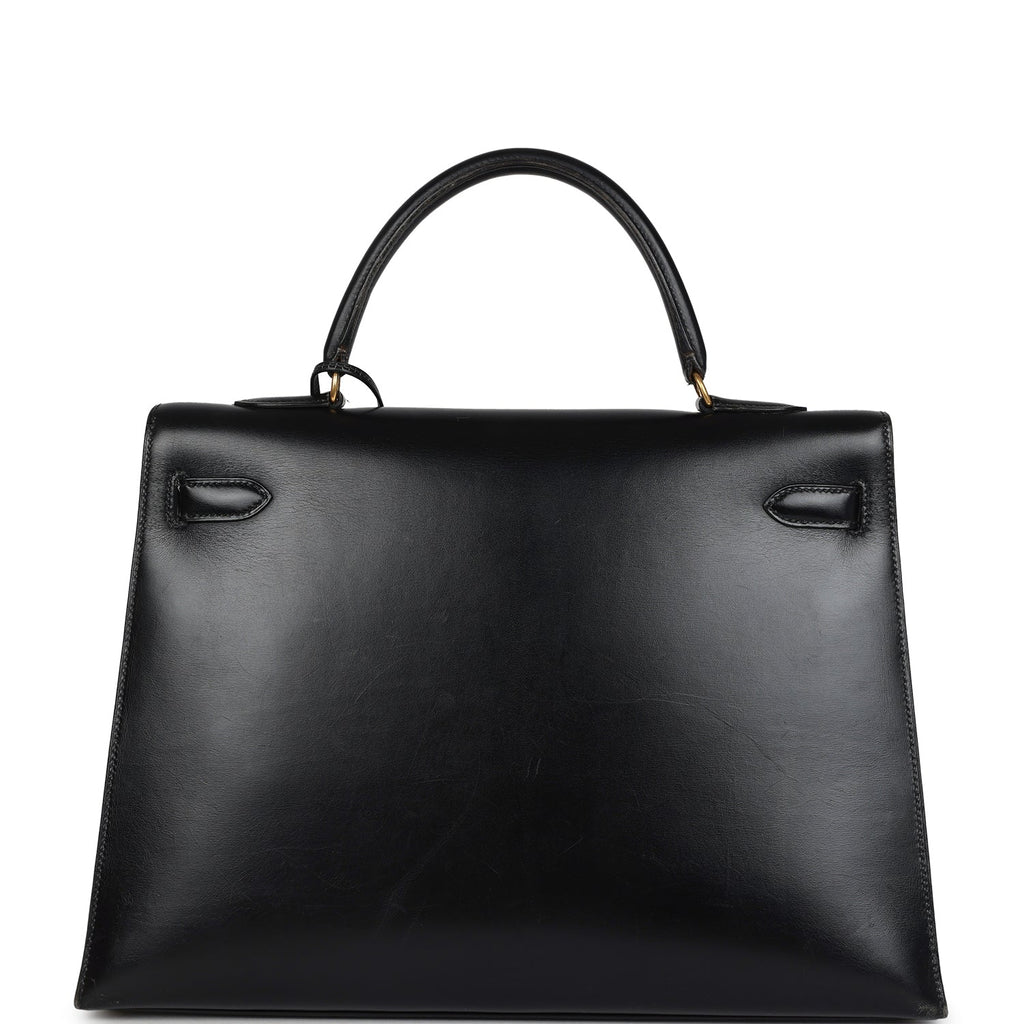Vintage Hermes Kelly Sellier 35 Black Box Gold Hardware
