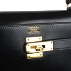Vintage Hermes Kelly Sellier 35 Black Box Gold Hardware