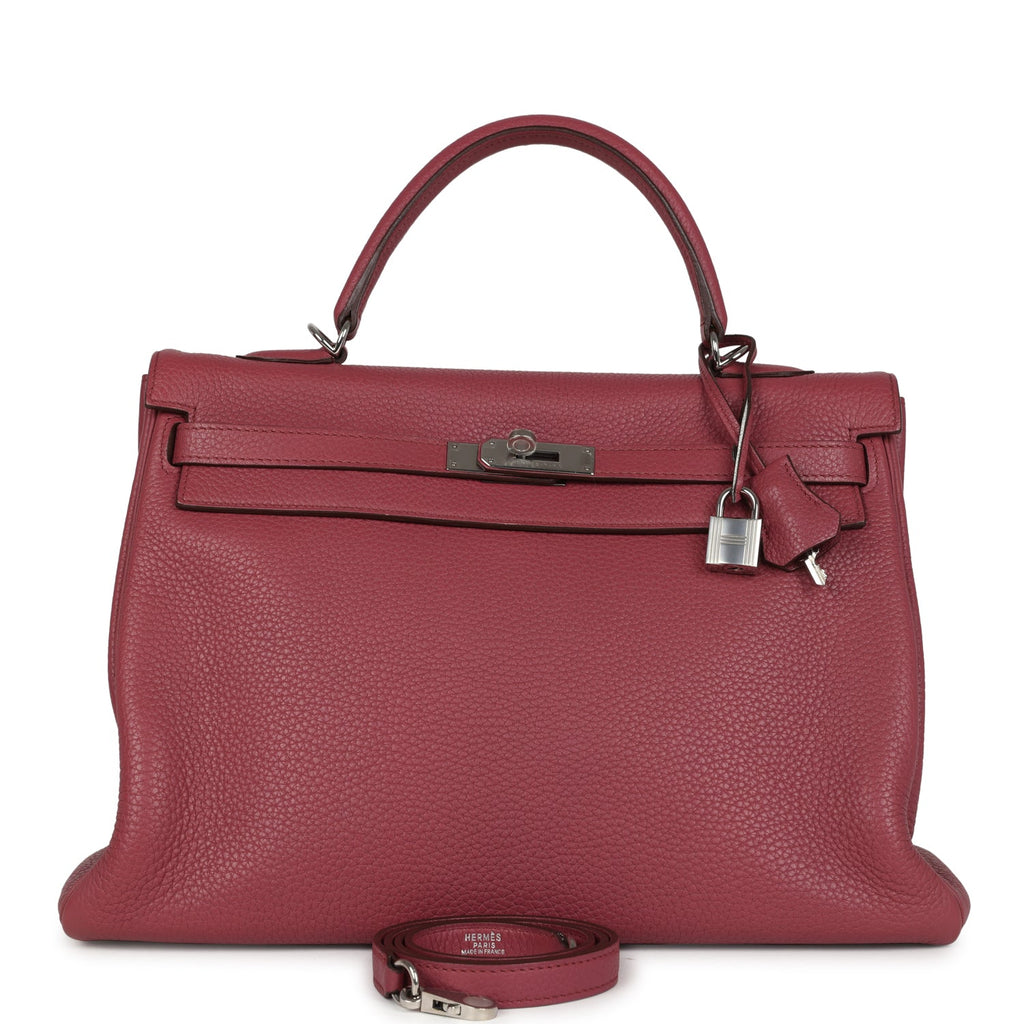 Hermes Retourne Kelly 35 Bois De Rose Clemence Palladium Hardware