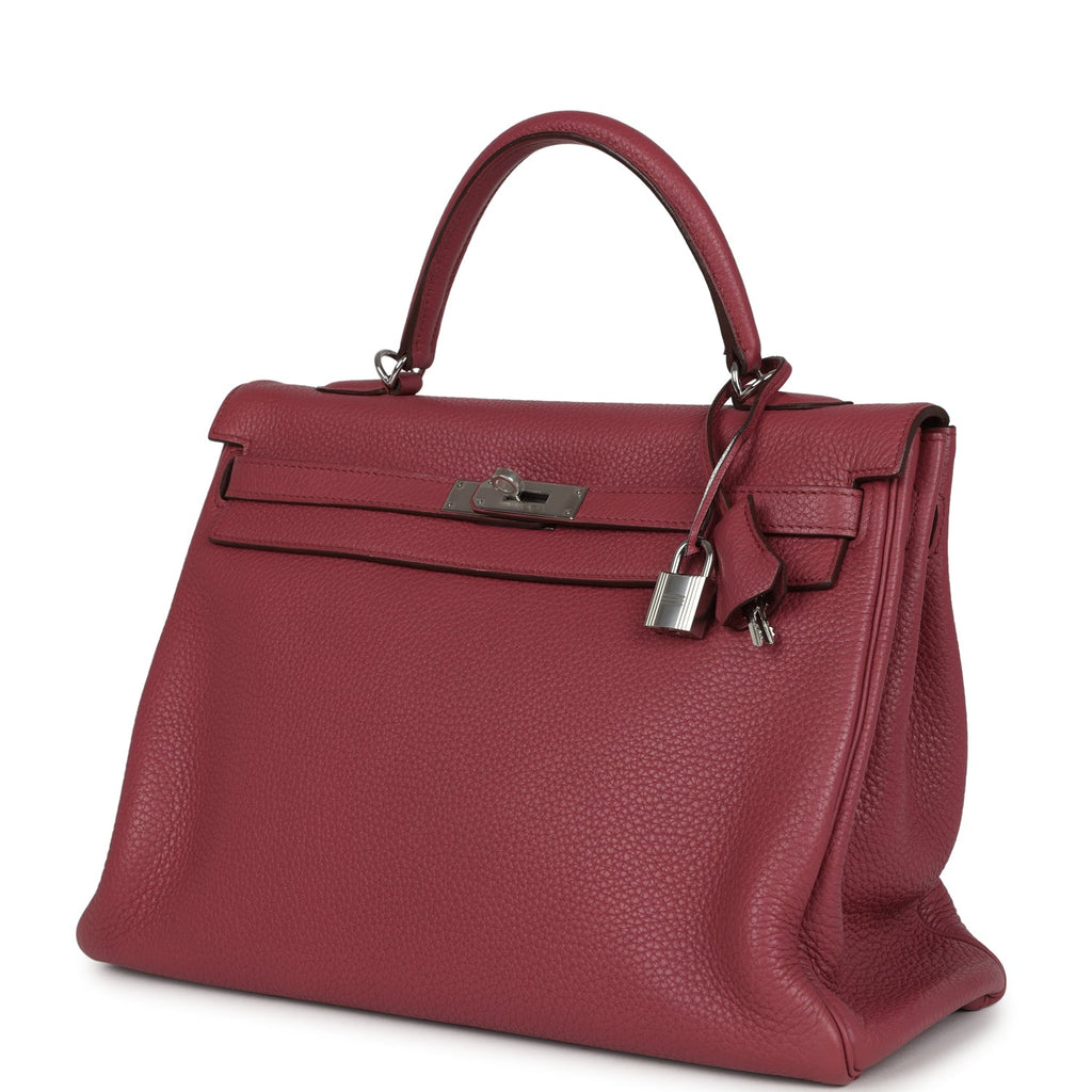 Hermes Retourne Kelly 35 Bois De Rose Clemence Palladium Hardware
