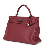 Hermes Retourne Kelly 35 Bois De Rose Clemence Palladium Hardware