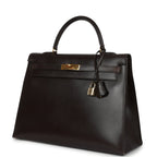 Vintage Hermes Kelly Sellier 35 Marron Fonce Box Gold Hardware