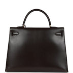 Vintage Hermes Kelly Sellier 35 Marron Fonce Box Gold Hardware
