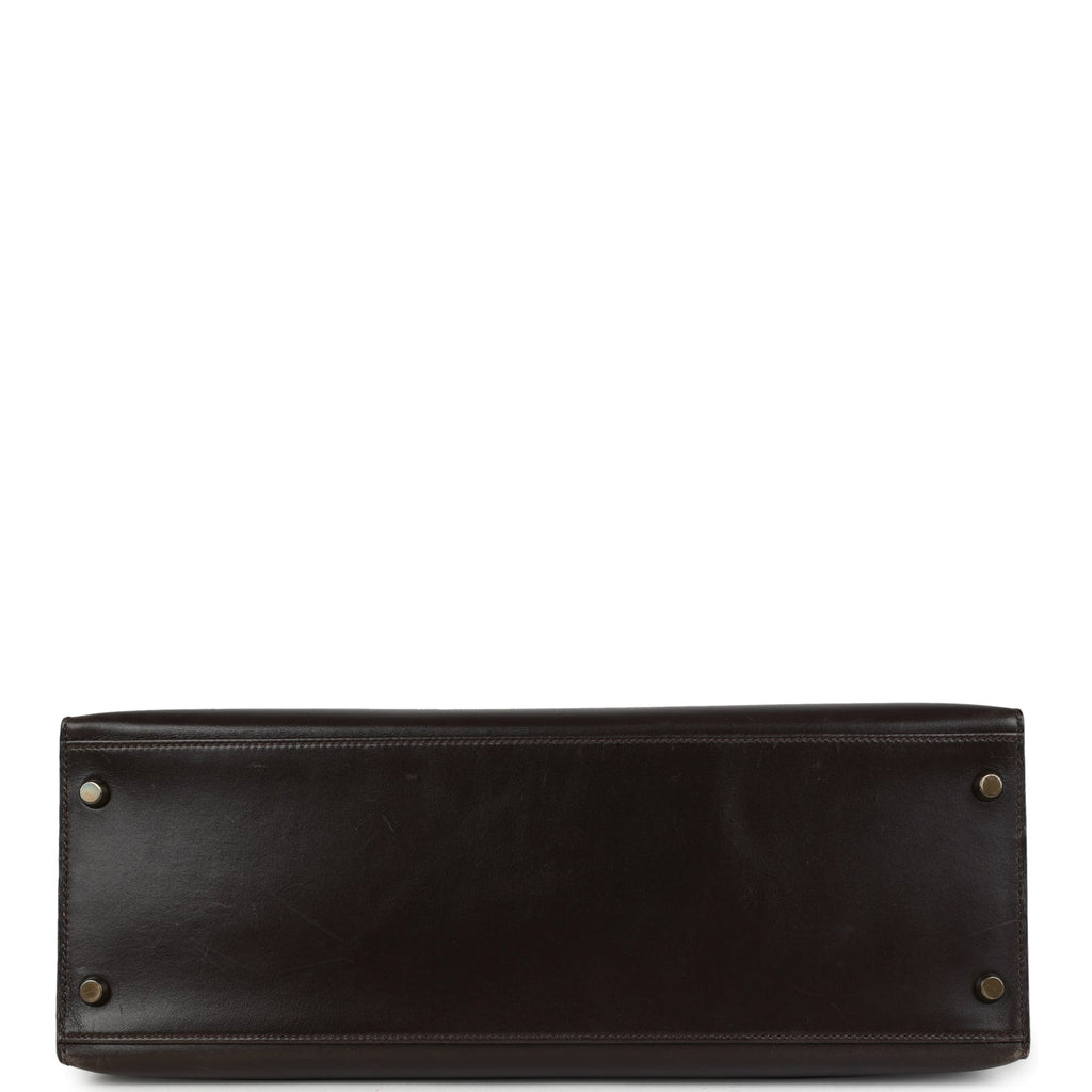 Vintage Hermes Kelly Sellier 35 Marron Fonce Box Gold Hardware