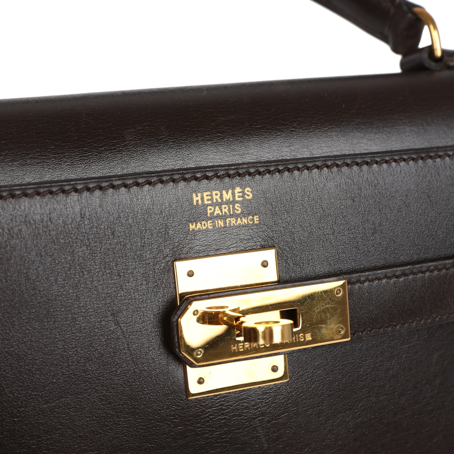 Vintage Hermes Kelly Sellier 35 Marron Fonce Box Gold Hardware