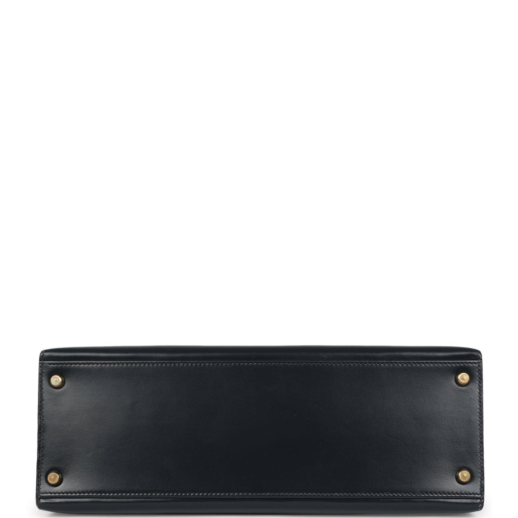 Vintage Hermes Kelly Sellier 32 Bleu Indigo Box Gold Hardware