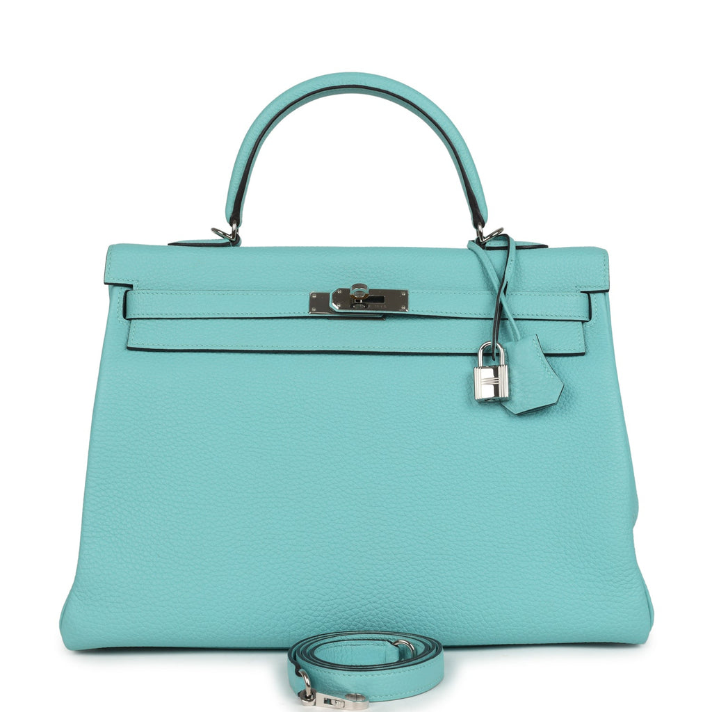 Hermes Kelly Retourne 35 Bleu Atoll Clemence Palladium Hardware