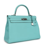 Hermes Kelly Retourne 35 Bleu Atoll Clemence Palladium Hardware