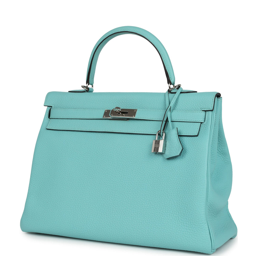 Hermes Kelly Retourne 35 Bleu Atoll Clemence Palladium Hardware