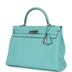 Hermes Kelly Retourne 35 Bleu Atoll Clemence Palladium Hardware