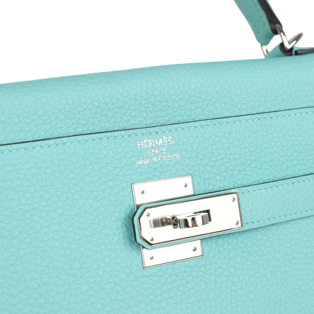 Hermes Kelly Retourne 35 Bleu Atoll Clemence Palladium Hardware