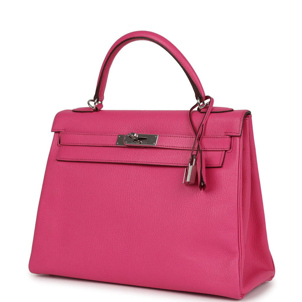 Hermes Kelly Retourne 32 Rose Tyrien Chevre Palladium Hardware