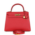 Hermes Kelly Sellier 28 Rouge Casaque Epsom Gold Hardware