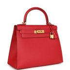 Hermes Kelly Sellier 28 Rouge Casaque Epsom Gold Hardware