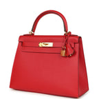 Hermes Kelly Sellier 28 Rouge Casaque Epsom Gold Hardware