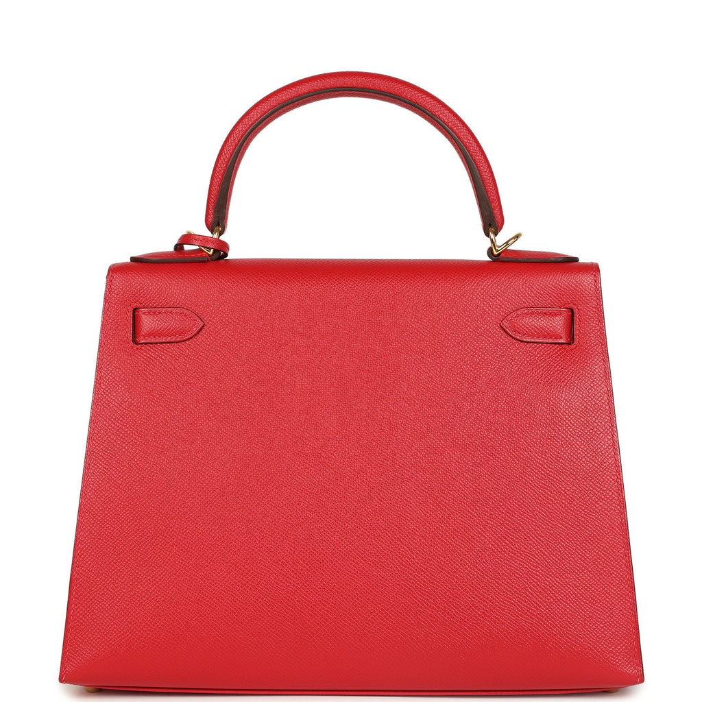 Hermes Kelly Sellier 28 Rouge Casaque Epsom Gold Hardware