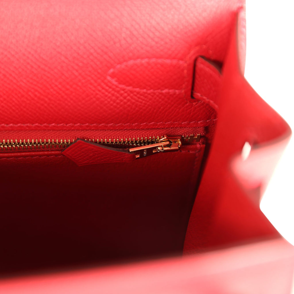 Hermes Kelly Sellier 28 Rouge Casaque Epsom Gold Hardware