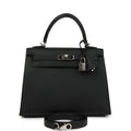 Hermes Kelly Sellier 25 Black Epsom Palladium Hardware